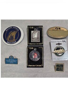 Vintage Lot Of 7 Travel Cruises Badge Button Pins Souvenirs